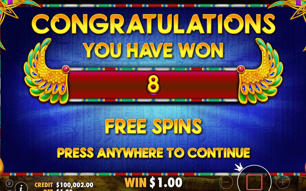 Retrigger i Free Spins: tre SCATTER ger åtta nya spins.